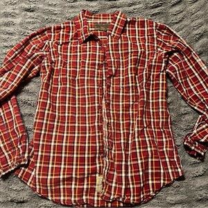 Burnt Orange Red Plaid Flannel Button-up